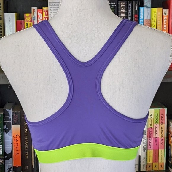 Nike Pro Dri Fit Purple Yellow Neon Sports Bra SZL - Picture 2 of 4